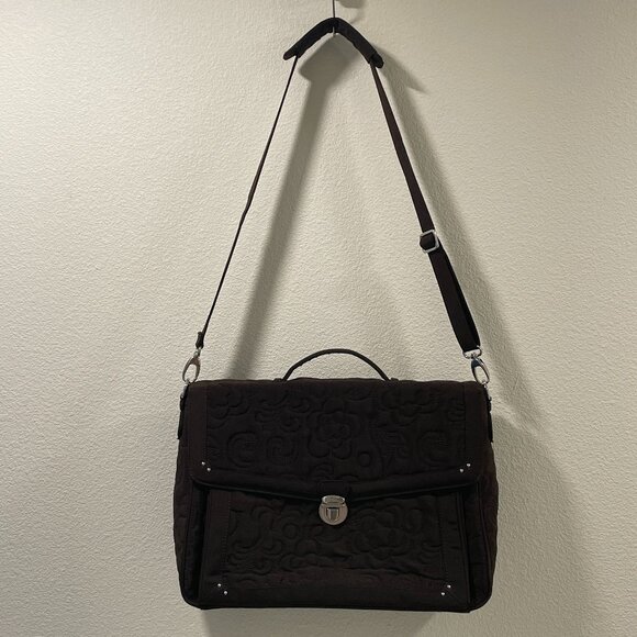 VERA BRADLEY Briefcase Laptop Tote Crossbody/Shoulder Quilted Microfiber, Brown - Picture 1 of 15